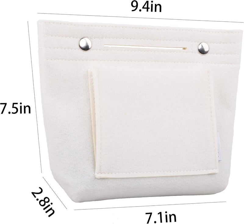 Vercord Mini Slim Small Felt Purse Organizer Insert Inside Handbag Tote Pocketbook for Women White - Image 3